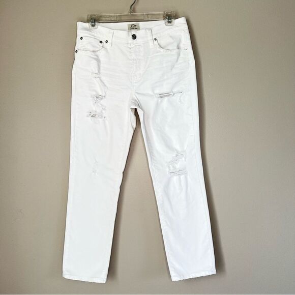 J Crew Ankle Crop Distressed Destroyed White Denim Jeans Style  Size 27 - Picture 2 of 16
